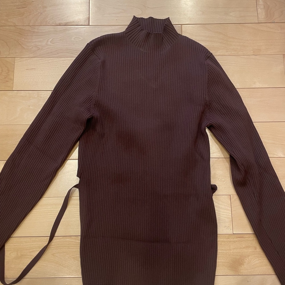 Aritzia Ribbed Brown Turtleneck Sweater